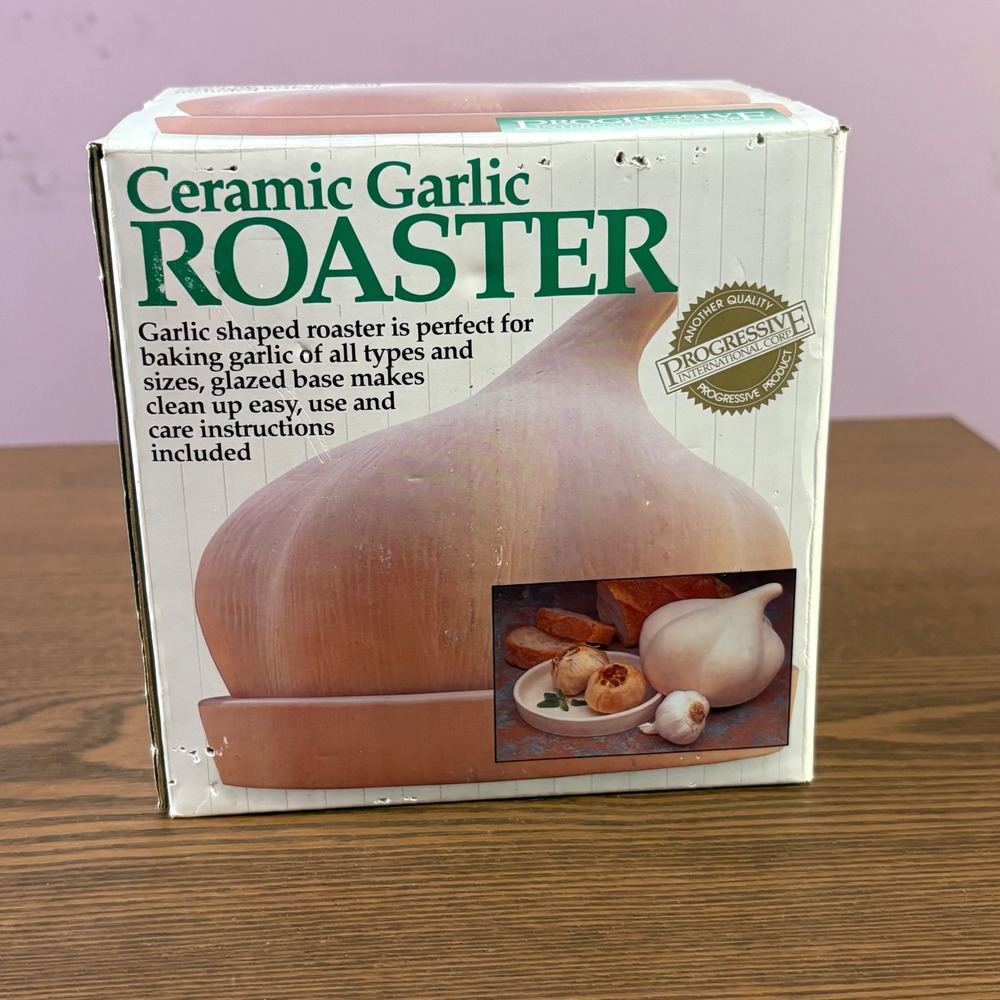 Ceramic Garlic‎ Roaster Garlic Shaped Tan New Excellent